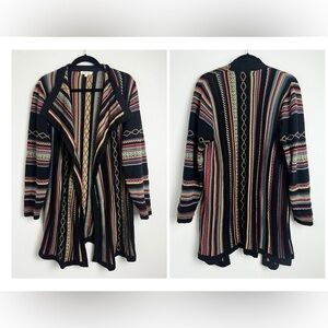 Orvis Southwest Aztec Print Open Longline Wool Cotton Blend Bohemian Cardigan L